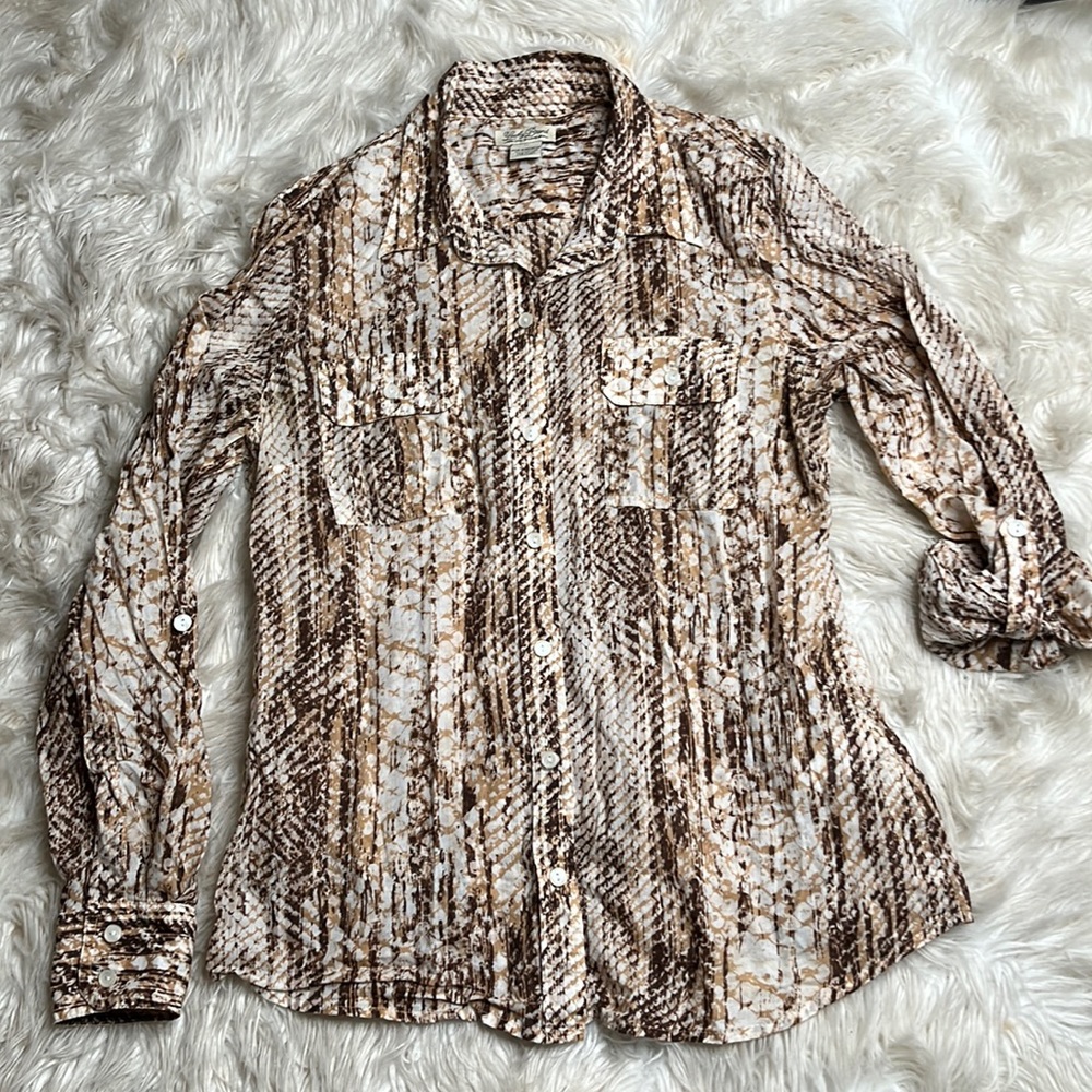 Lucky Brand Print Button Down Collared Long Sleeve Shirt Size Medium